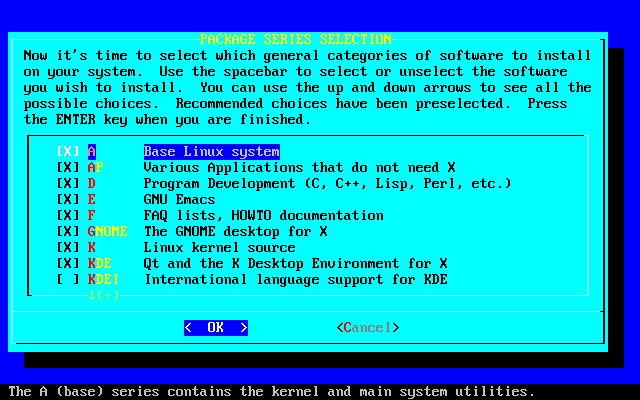 Screenshot from the PACKAGE SERIES SELECTION step from the setup program