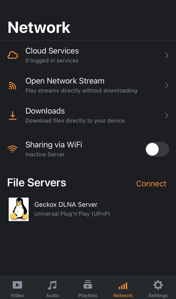 Screenshot of VLC network sources on mobile.